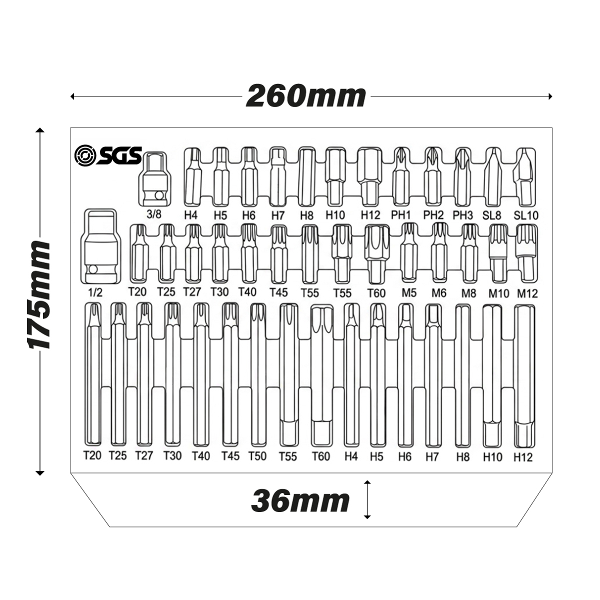 SGS 44pc Torx, Hex & Spline Bit Set | Foam Insert